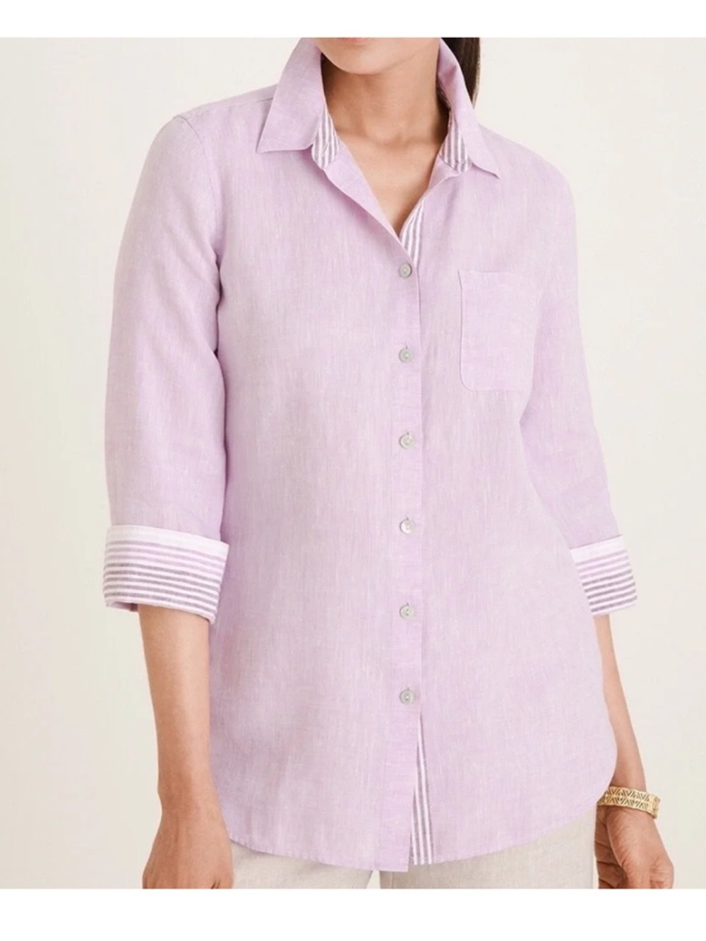 Chico's No Iron Linen Button Front Shirt Lavender Purple Size Medium